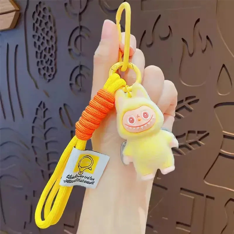 Standing Labubu Flocking Keychain Yellow Plush Keychain