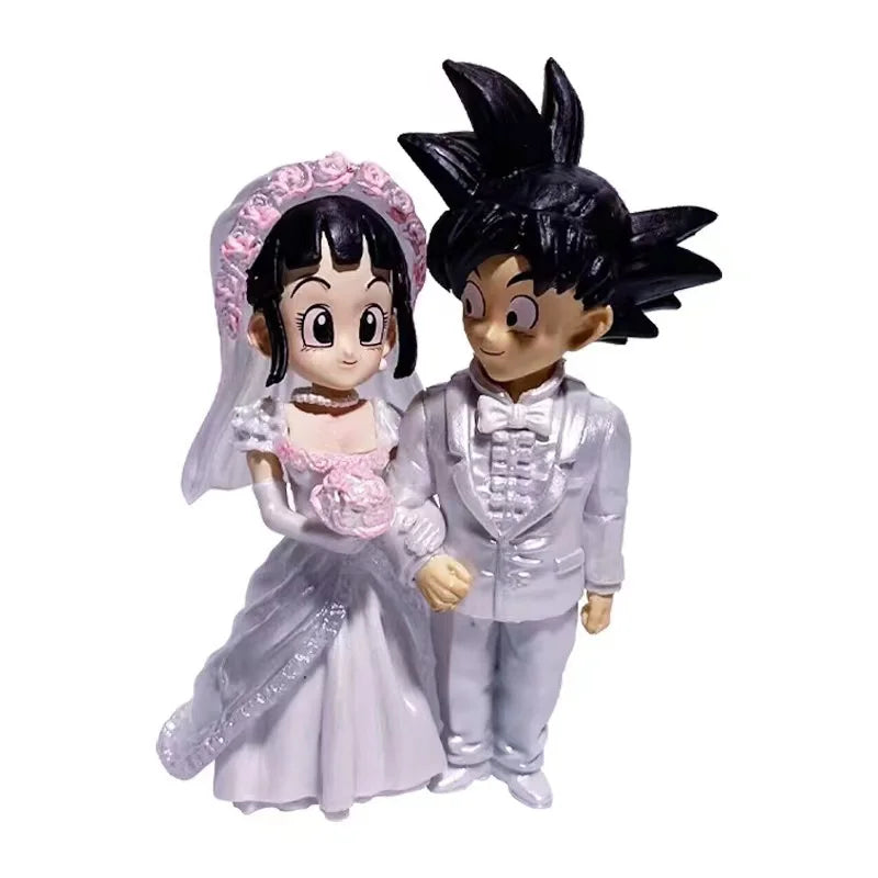 Dragon Ball Anime Figure Son Goku Figures Lg Wedding Goku Chichi Mariage Figurine 9cm Scene Statue Q-Version Pvc Model Doll Toys