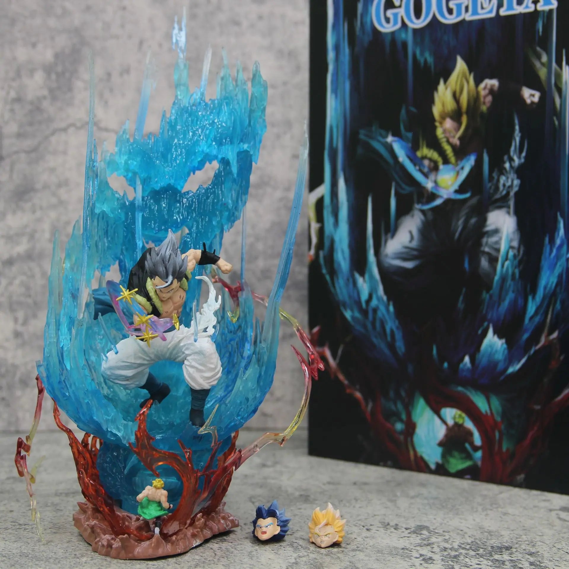 28CM Dragon Ball Animation Figure Ls Gogeta Kubei Fusion Super Saiyan Three-Headed Sculpture Luminous Model Statue Ornament Gift Dragon Ball Action Figure