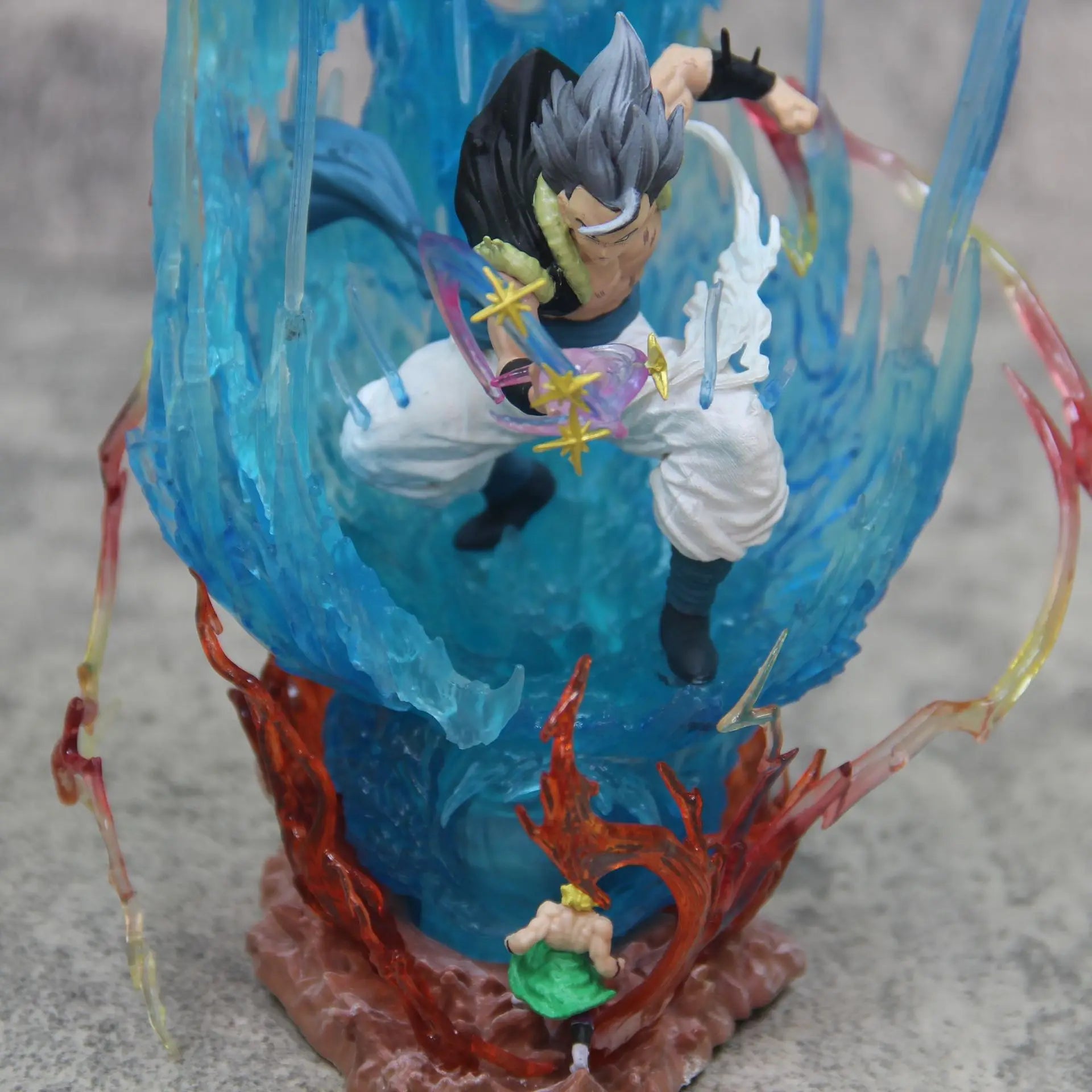 28CM Dragon Ball Animation Figure Ls Gogeta Kubei Fusion Super Saiyan Three-Headed Sculpture Luminous Model Statue Ornament Gift Dragon Ball Action Figure