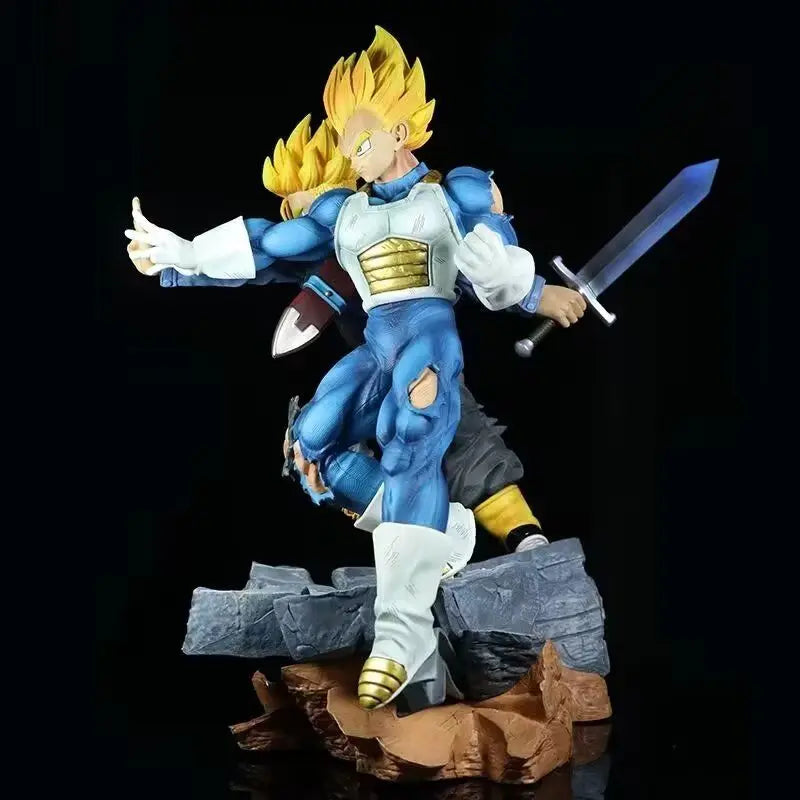 33cm Dragon Ball Vegeta Trunks Fight Side By Side Saiyan Anime Figure Model Statue Collection Desktop Decoration Ornament Toys