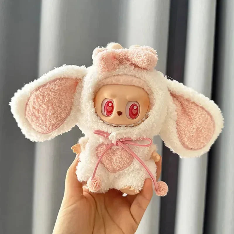 Handmade Labubu Kawaii Bunny Overalls Pink Doll Outfit