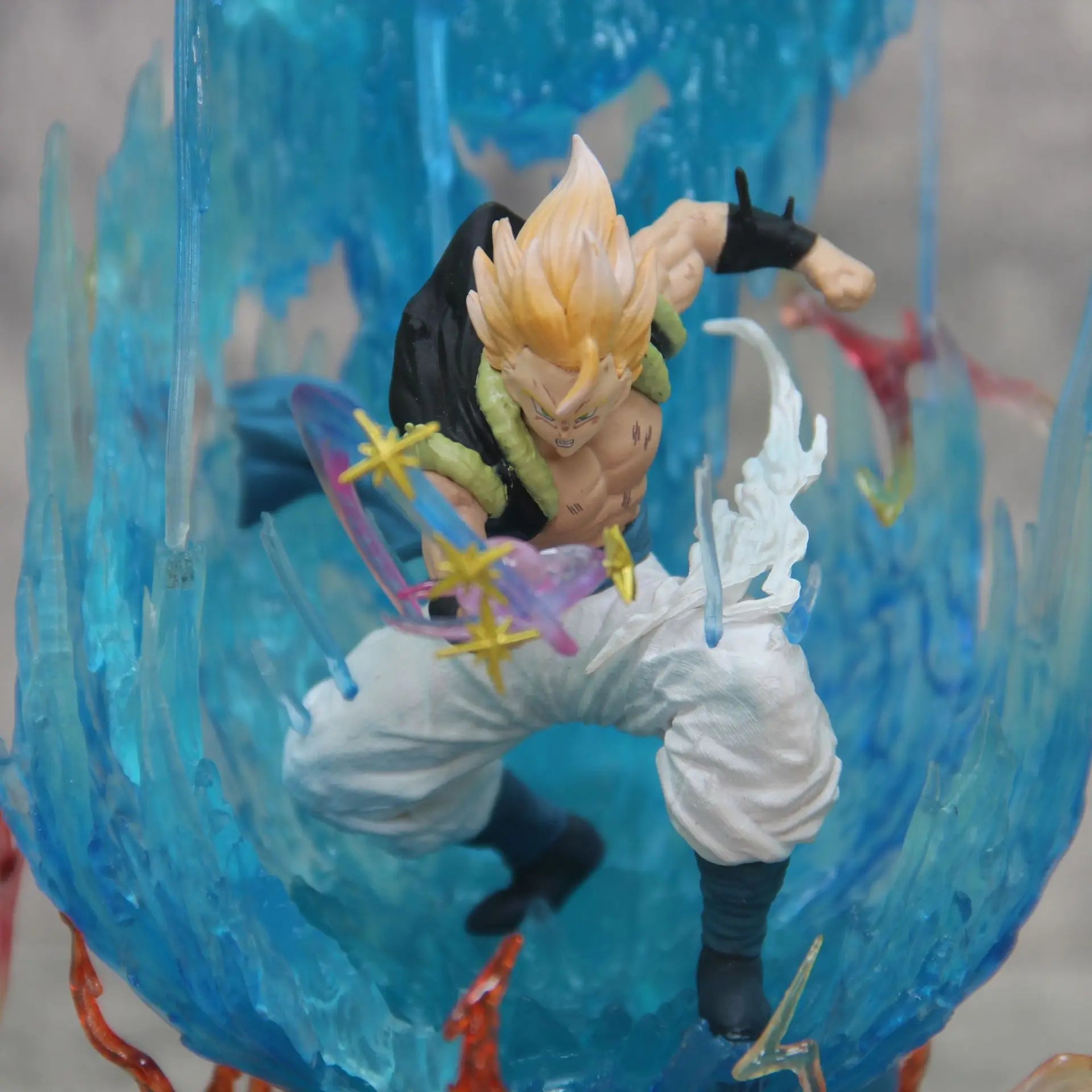 28CM Dragon Ball Animation Figure Ls Gogeta Kubei Fusion Super Saiyan Three-Headed Sculpture Luminous Model Statue Ornament Gift Dragon Ball Action Figure