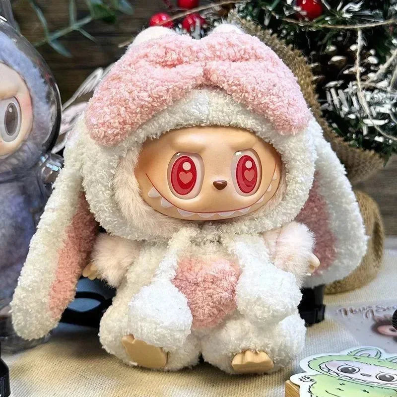 Handmade Labubu Kawaii Bunny Overalls White Doll Outfit