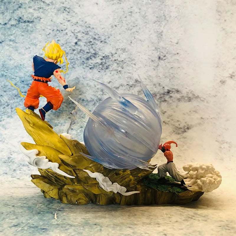 22cm Anime Dragon Ball Z Figure Son Goku VS Buu Battle Goku Figure GK Figurine Model Pvc Statue Collectible Decoration Doll Toys