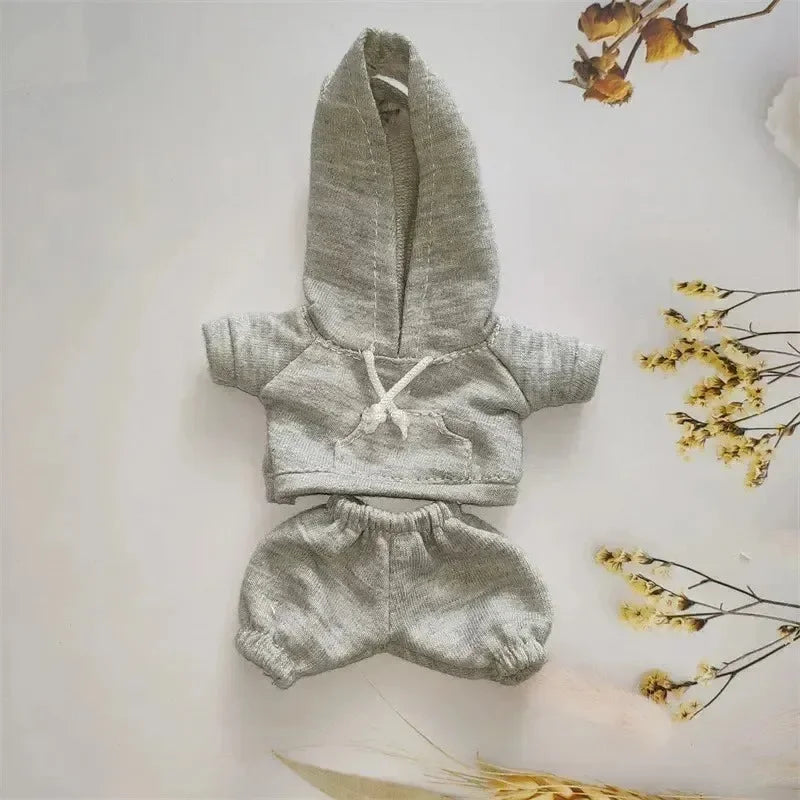 Handmade Cozy Hoodie Joggers Labubu Outfit Light Gray Doll Outfit