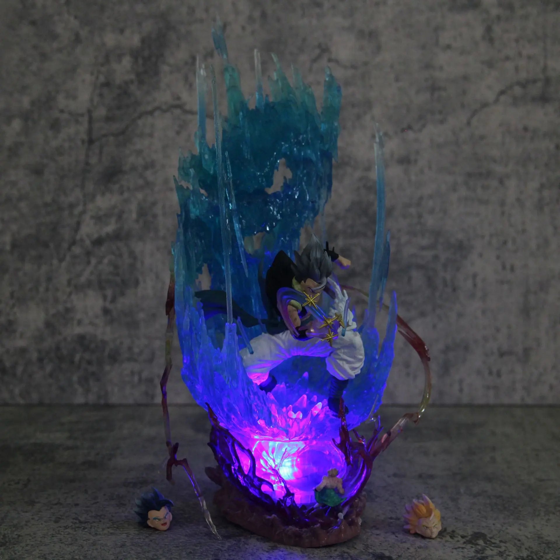 28CM Dragon Ball Animation Figure Ls Gogeta Kubei Fusion Super Saiyan Three-Headed Sculpture Luminous Model Statue Ornament Gift Dragon Ball Action Figure
