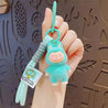 Standing Labubu Flocking Keychain Green Plush Keychain