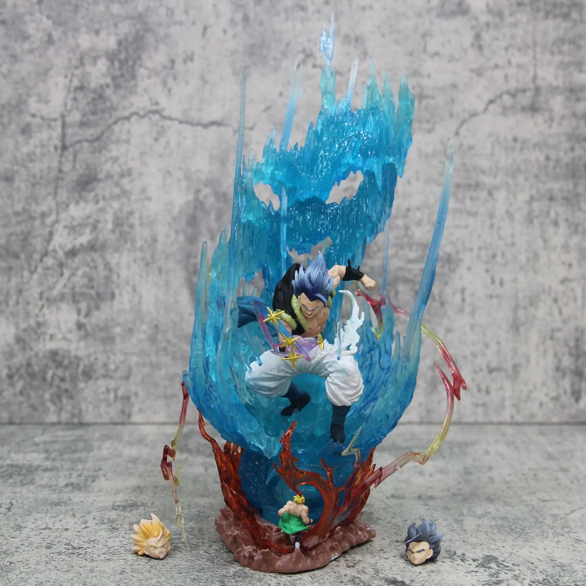 28CM Dragon Ball Animation Figure Ls Gogeta Kubei Fusion Super Saiyan Three-Headed Sculpture Luminous Model Statue Ornament Gift Dragon Ball Action Figure