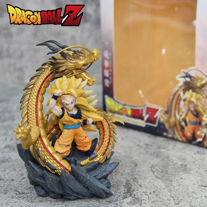 14cm Q Version Dragon Ball Z Figure Ssj3 Goku Action Figures Dragon Fist Explosion PVC GK Statue Collectible Model Toys