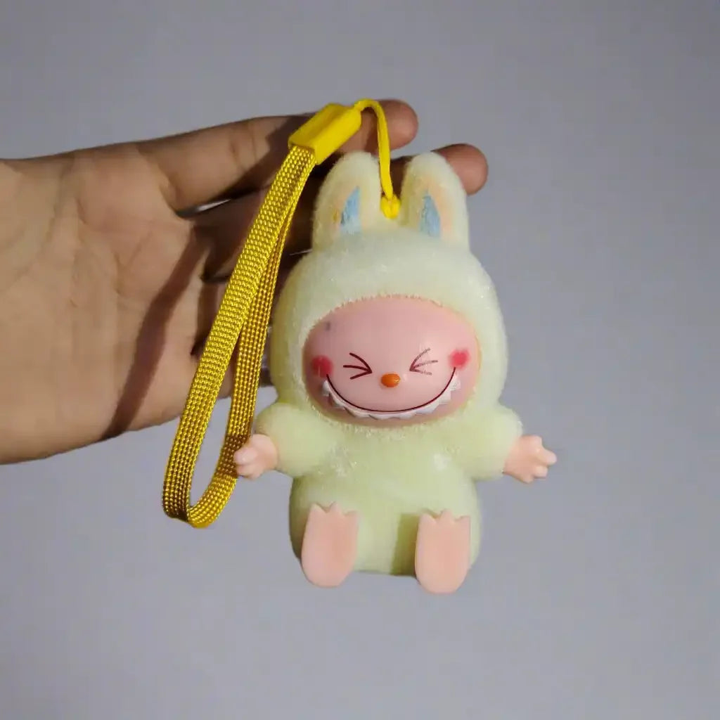 Labubu Minis Taking a Seat Pendant Yellow 3D Keychain