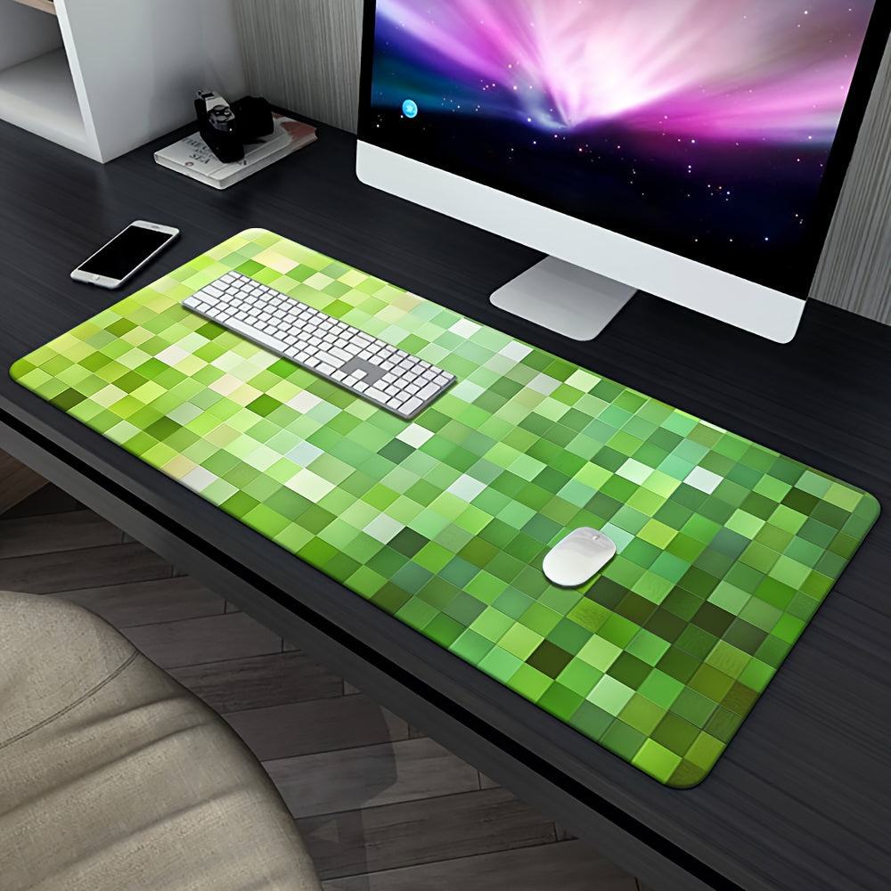 XXL Green Pixel Cube Mouse Pad - Retro 8-Bit Video Game Design Desk Mat with Non-Slip Rubber Base, Large Rectangular Gaming & Office Surface, Durable PC Accessory for PC Gamers & Tech Enthusiasts (Ideal Gift) - Green & Black Pixelated Texture, Extra Extra