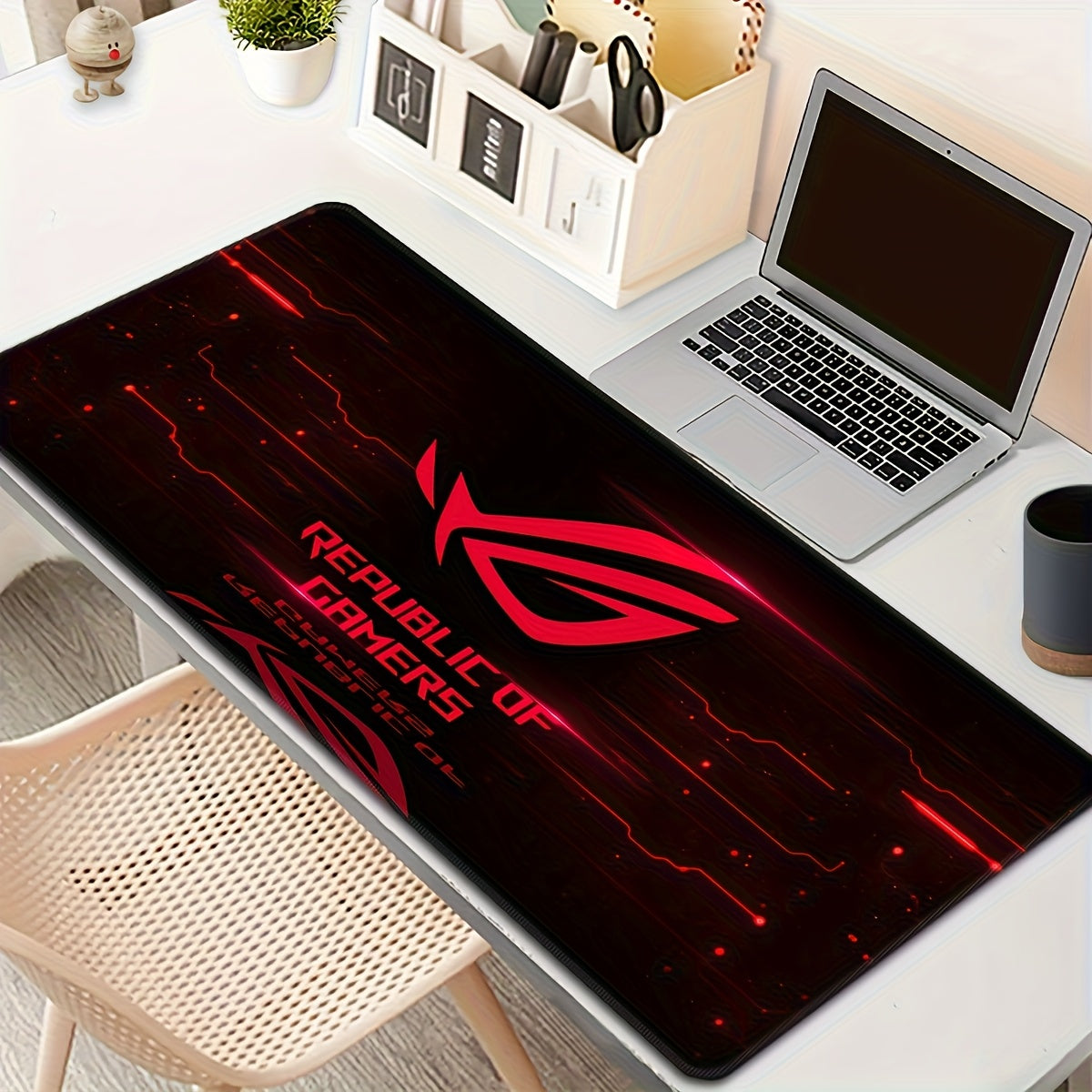 [Gaming Mouse Pad] Red Eye Extra-Large Gaming Mouse Pad - Thick Non-Slip Rubber Desk Mat with Precision Stitched Edges, Washable Surface - Ideal for Gamers & Office Use, Durable Computer Accessory, Large Mouse Pads for Desk, Bold Logo Design