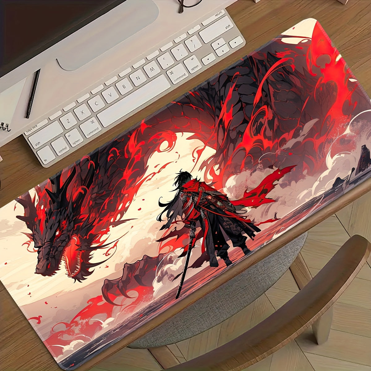 1pc Dragon Warrior Rubber Mouse Pad - Large, Washable, Non-Slip Surface with Dramatic Red & Black Dragon Design, Ideal for Office & Gaming Setup, Perfect Christmas & Halloween Gift, Gaming Desk Mat | Vibrant Desk Decor | Washable Rubber Mat, Dragon Decor