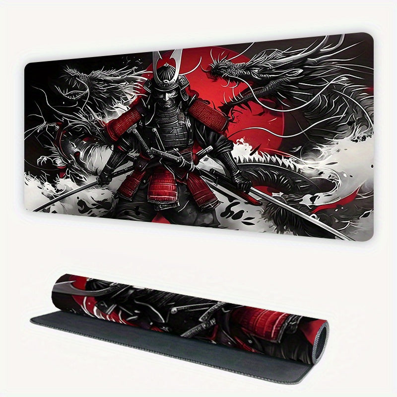 Large Mouse Pad, White Ukiyo-e Style Sports Car Gaming Desk Mat 89.92 x 39.88cm with Non-Slip Rubber Base, Extended Keyboard and Mouse Pad