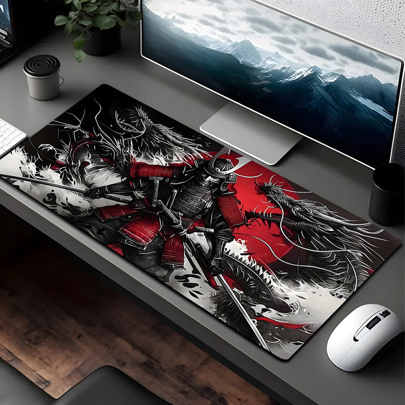 Large Mouse Pad, White Ukiyo-e Style Sports Car Gaming Desk Mat 89.92 x 39.88cm with Non-Slip Rubber Base, Extended Keyboard and Mouse Pad