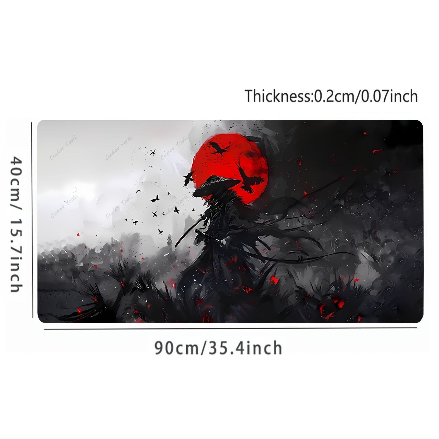 [Vibrant Gaming Mouse Pad] Vibrant Red 1pc Japanese Samurai Anime Large Gaming Mouse Pad & Desk Mat | Anti-Slip Rubber Base, Stitched Edges, Durable Construction, Extended Mousepad for PC Gaming, Home Office Desk, Computer Workspace 35.4" x 15.7" (90x40cm)