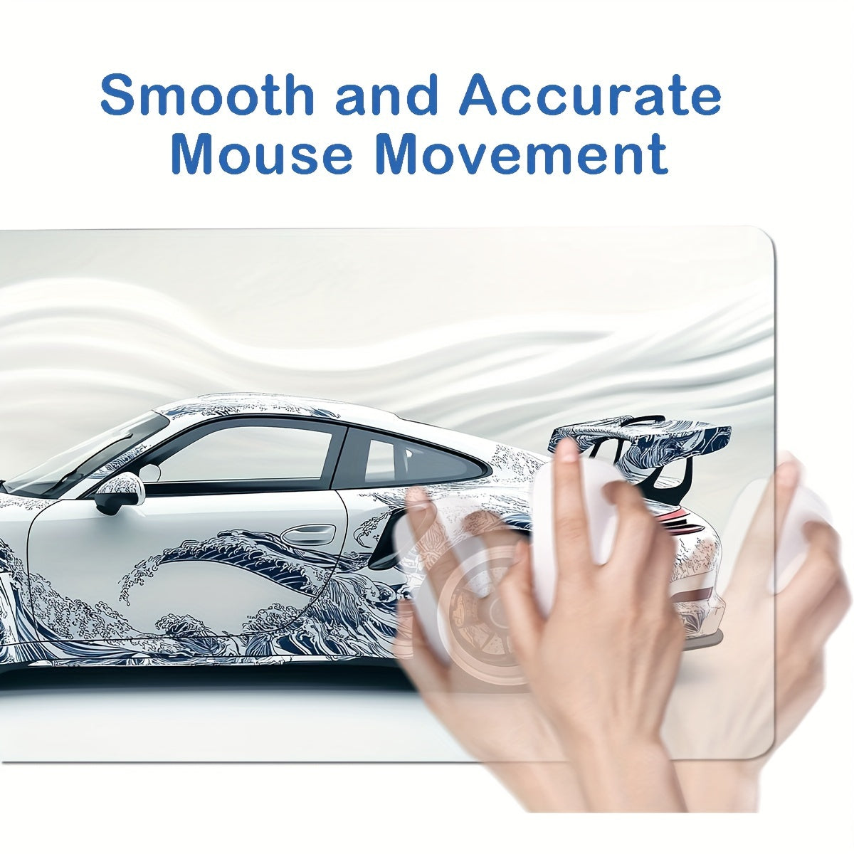 Large Mouse Pad, White Ukiyo-e Style Sports Car Gaming Desk Mat 89.92 x 39.88cm with Non-Slip Rubber Base, Extended Keyboard and Mouse Pad
