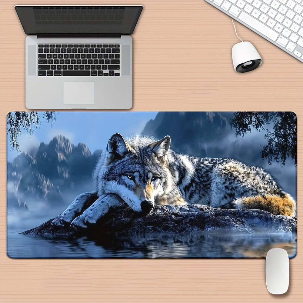 Wolf by the River Large Gaming Mouse Pad - Anti-Slip Rubber Base, High-Quality Print, Durable Soft Rubber & Smooth Fabric Surface for Office & PC Gamers, Laptop Desk Mat, Large Mouse Pad