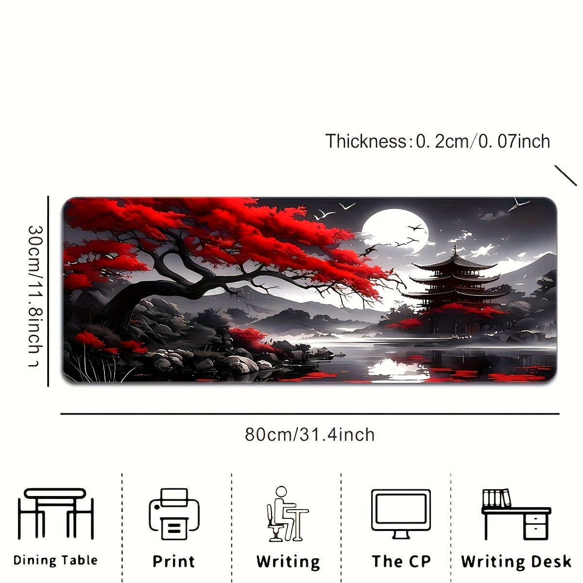 [Japanese Landscape Mouse Pad] 1pc Extra Large Traditional Japanese Landscape Mouse Pad - 23.6 x 13.7 Inches, Durable Rubber Base, Non-Slip, HD Printed with Vintage Edo Office & Gaming Design, Ideal Gift for Gamers and Office Use 31.4×11.8inch(80×30cm)