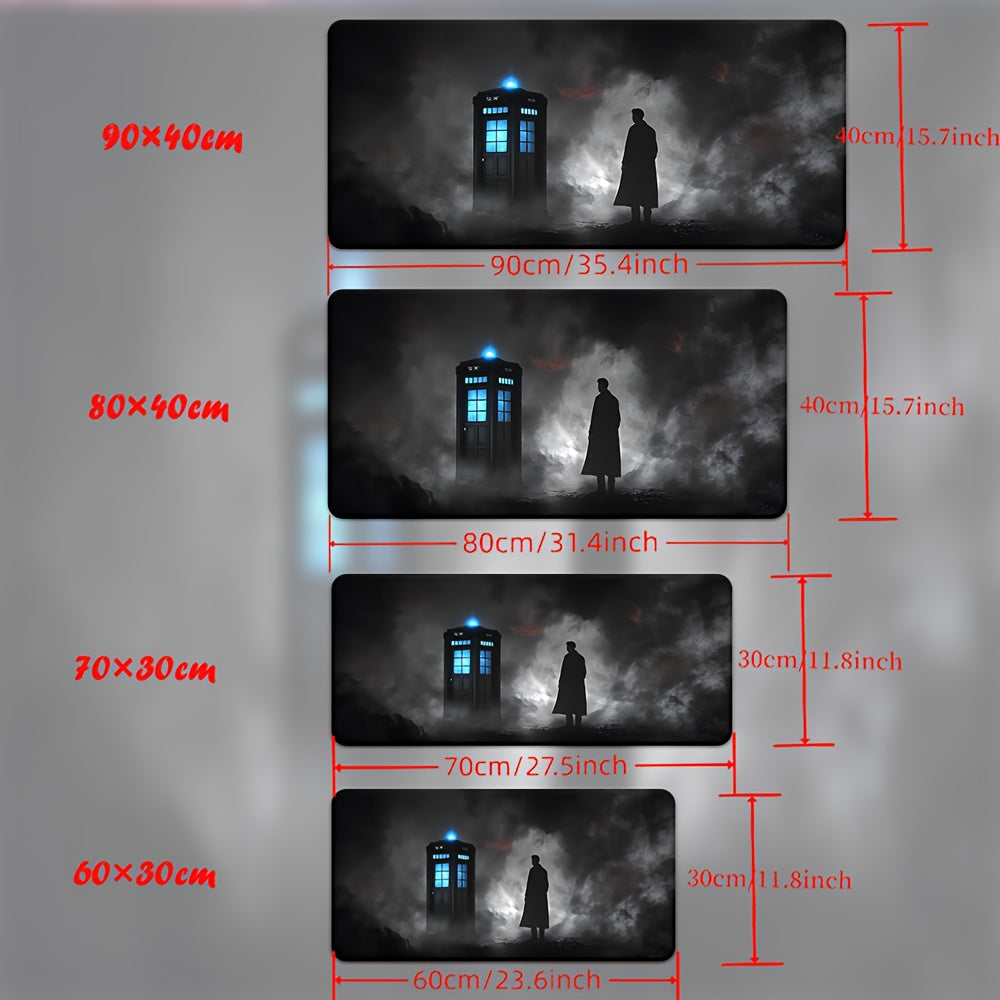1pc Doctor of the Dark Mist Mousepad - Anti-Slip Rubber Base, Oblong Gaming Desk Mat with TARDIS Design, Polyester Fiber Surface for PC, Laptop, Office & Home Use - Ideal for Gamers & Fans, Mouse Pads for Desk