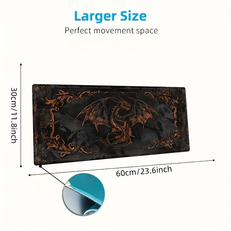 Gothic Black Dragon Design Gaming Mouse Pad - Large Polyester Desk Mat for Office & Home, Vibrant Orange & Golden Accents, Perfect Gift for Gamers, Mouse Pads for Desk