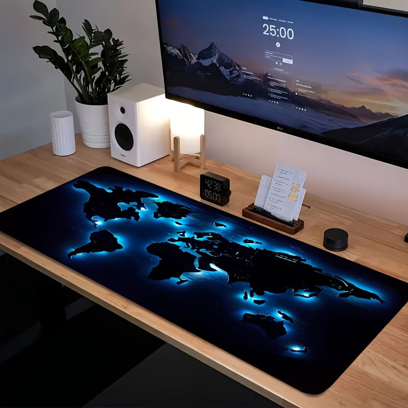 [Glow-in-the-Dark Mouse Pad] Glow-in-the-Dark Large Blue World Map Mouse Pad | Rubber Base Desk Mat for Gaming & Office, Ideal for Laptops and RVs, Perfect Birthday or Christmas Gift