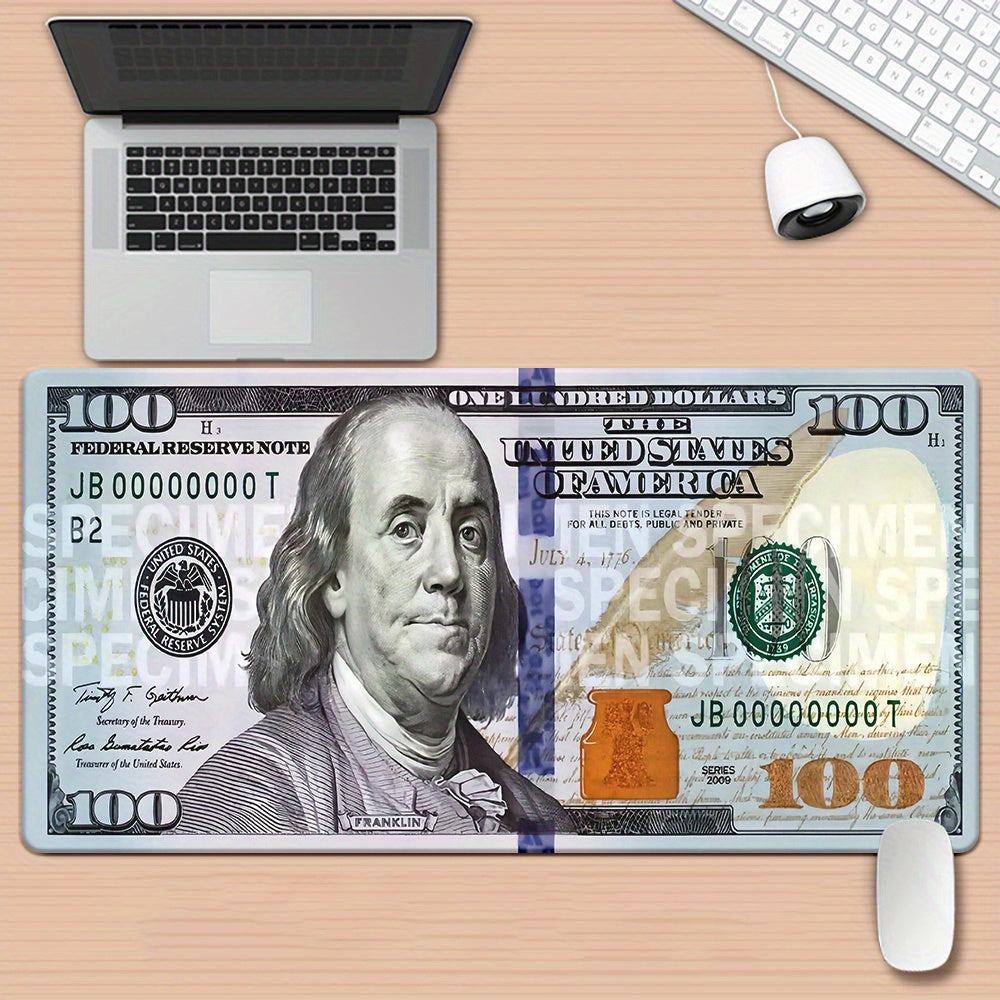 [1pc XXL Dollar Mouse Pad] XXL Dollar Pattern HD Printed Desk Mat - 1pc Multi-Functional Gaming & Office Mouse Pad with Benjamin Franklin Design | Non-Slip Rubber Base & Smooth Fabric Surface | Multiple Sizes (600-900mm) for PC Gamers, Computer Setup | Un