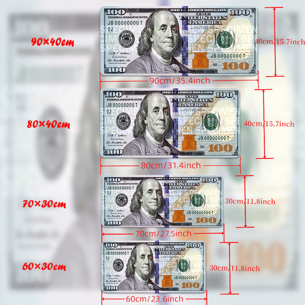 [1pc XXL Dollar Mouse Pad] XXL Dollar Pattern HD Printed Desk Mat - 1pc Multi-Functional Gaming & Office Mouse Pad with Benjamin Franklin Design | Non-Slip Rubber Base & Smooth Fabric Surface | Multiple Sizes (600-900mm) for PC Gamers, Computer Setup | Un