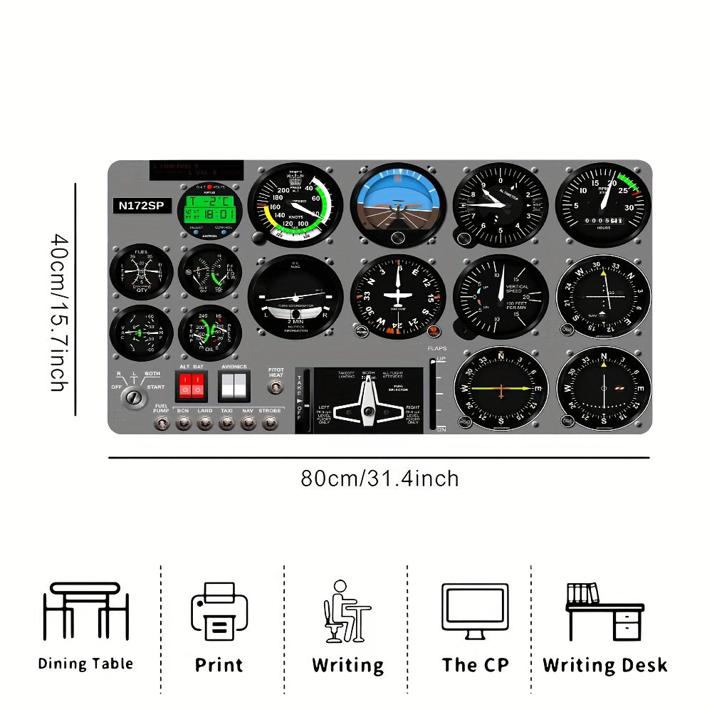 1pc Aviation-Themed Desk Mat with Non-Slip Surface - Realistic Flight Simulator Cockpit Gauge Mockup (Speedometer, Altitude, Fuel) - Non-Slip Base, Compatible with PC, Gaming Setup, Office Decor - Durable Desk Mat for Pilots, Gamers, Aviation Enthusiasts