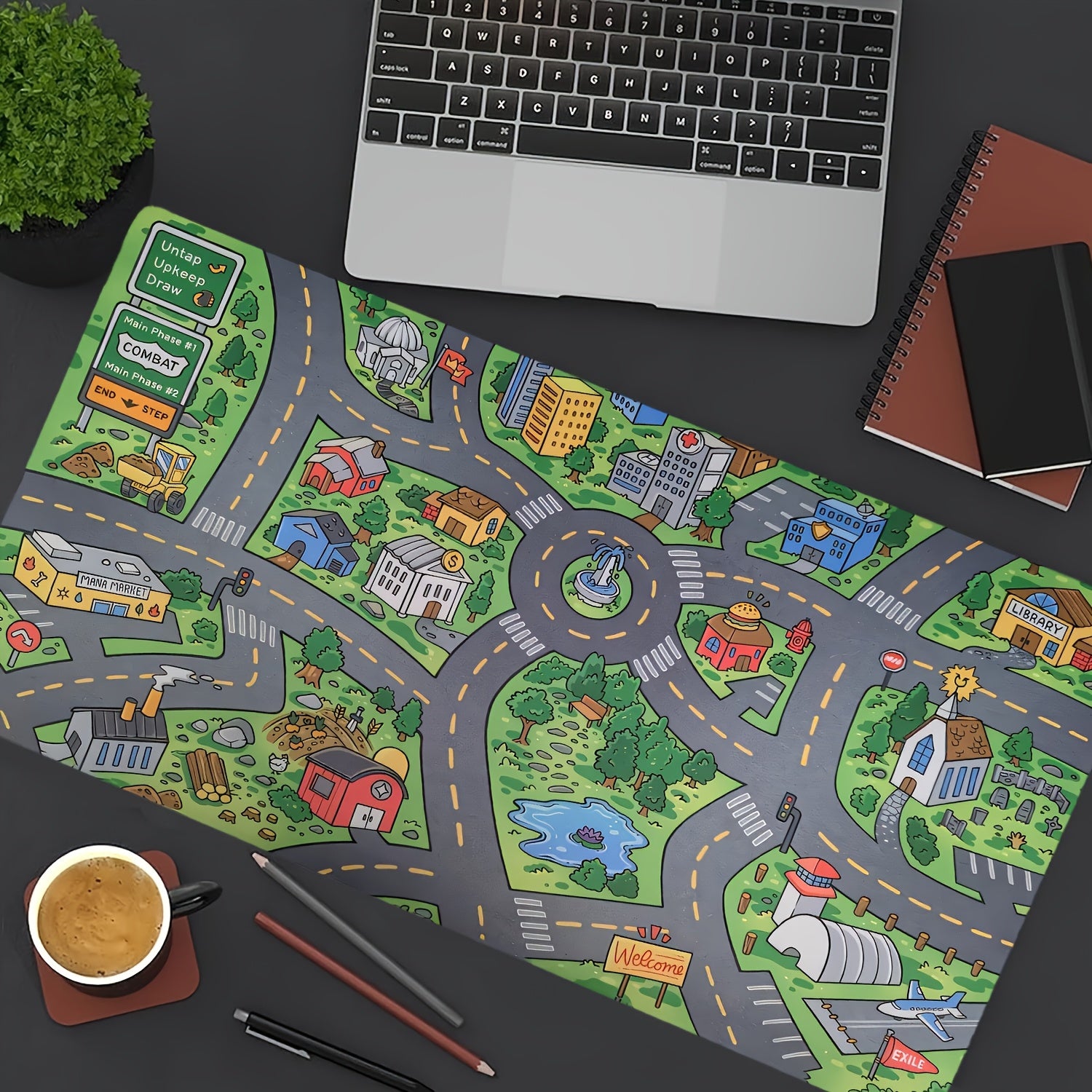 1pc Cartoon City Street Large Mouse Pad - Ultra-Smooth Desk Mat with Stitched Edges, Non-Slip Waterproof Rubber Base, Vibrant Urban Map Design for Office and Home Workspace Setup, Mouse Pads for Desk
