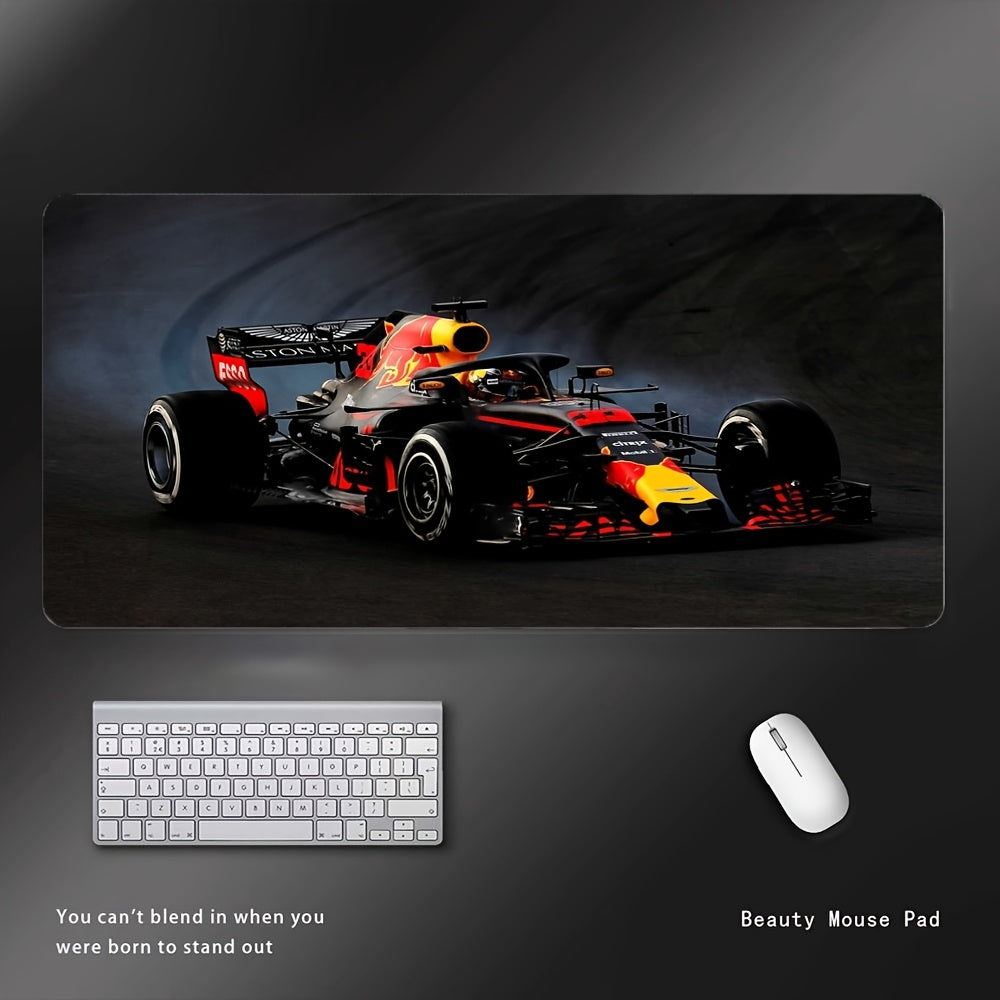XXL Formula 1 Racing Car Mouse Pad with Non-Slip Rubber Base & Washable Surface - Soft Desk Mat for Gamers & Computer Users, Vibrant F1 Design Gaming Desk Accessory