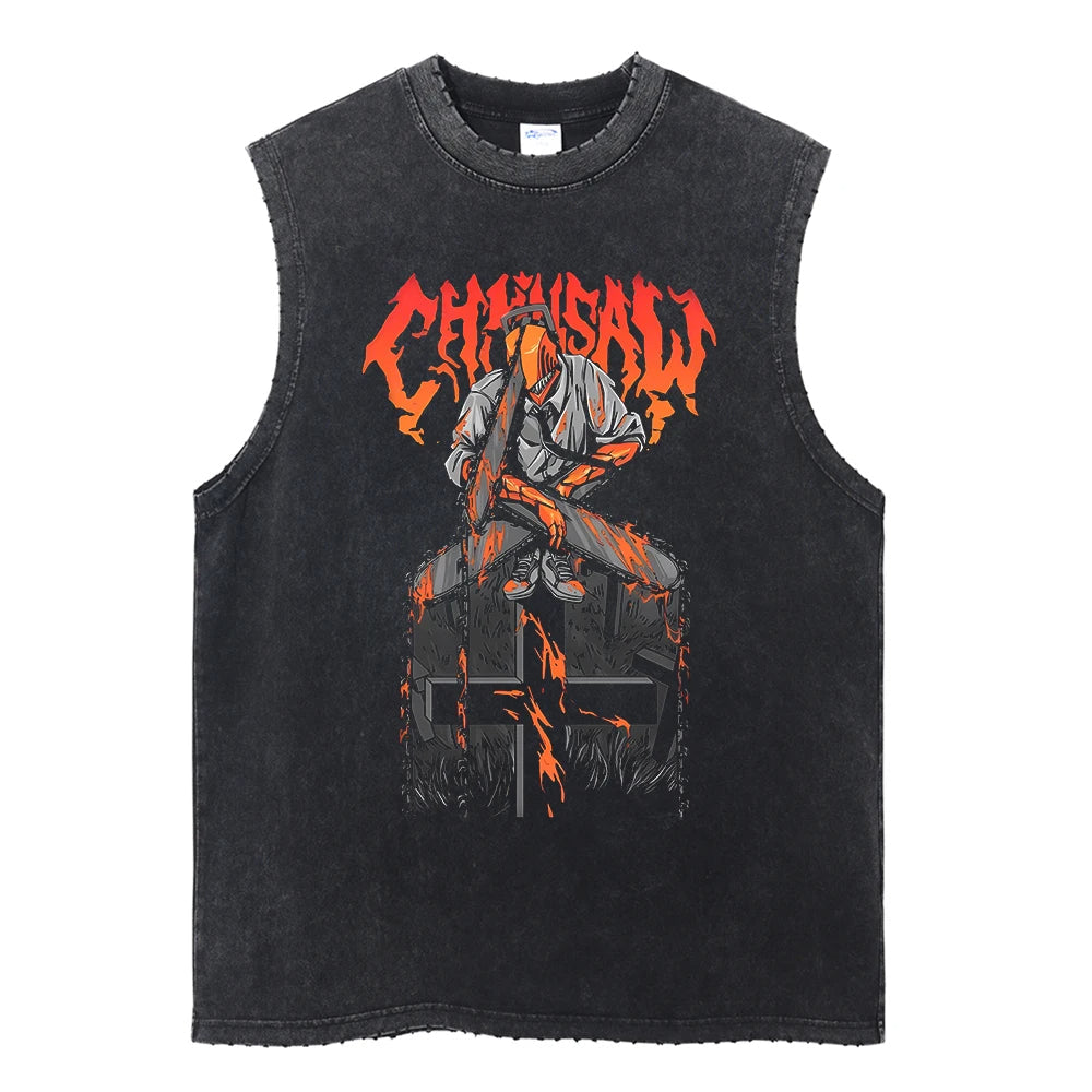 Denji The Chainsaw Man Vintage Tank Top V1 Tank Tops