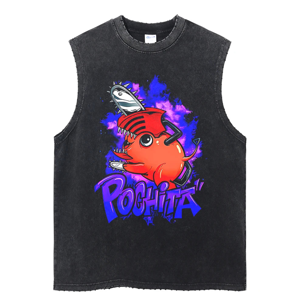 Pochita Vintage Tank Top V2 Tank Tops