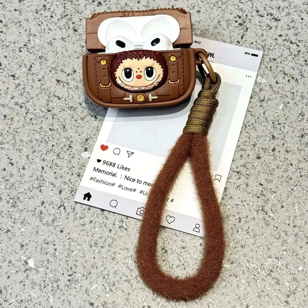 Labubu Brown Leather Case (For Airpods) Airpods Case