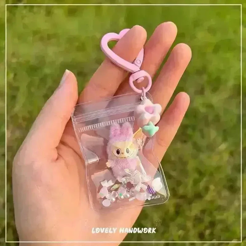 Mini Labubu Grain Pouch Keychain Pink Plush Keychain