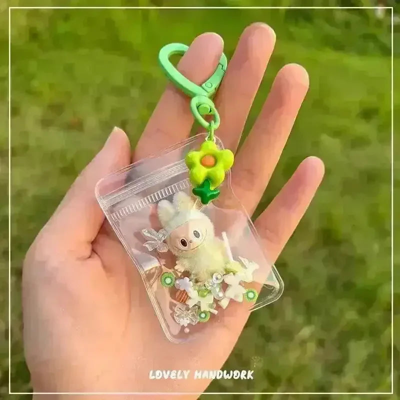 Mini Labubu Grain Pouch Keychain Green Plush Keychain