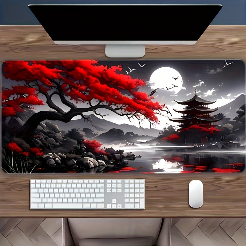 [Japanese Landscape Mouse Pad] 1pc Extra Large Traditional Japanese Landscape Mouse Pad - 23.6 x 13.7 Inches, Durable Rubber Base, Non-Slip, HD Printed with Vintage Edo Office & Gaming Design, Ideal Gift for Gamers and Office Use