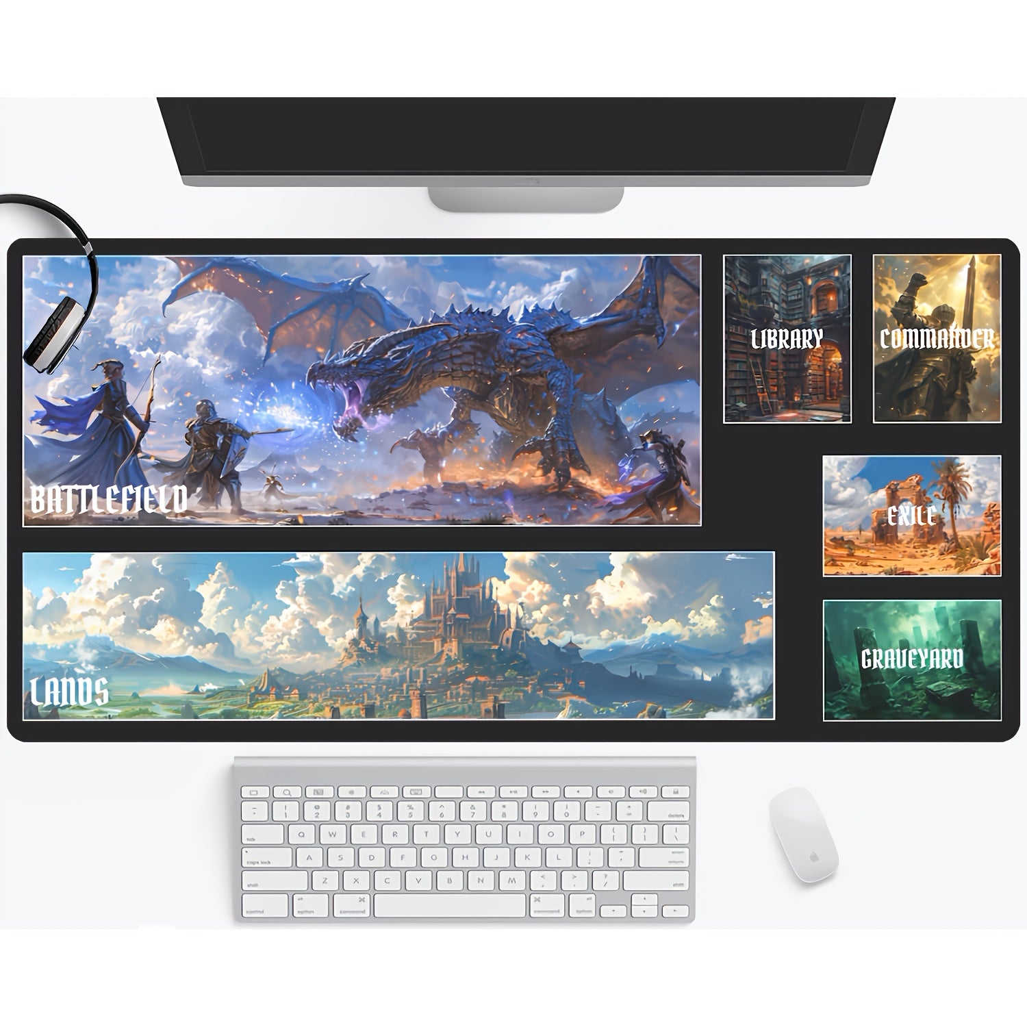 Official Magic Large Extended Gaming Mouse Pad & Keyboard Mat - Extra Wide Desk Mat with Non-Slip Base, Vibrant Fantasy Game Artwork (Dungeons & Dragons, Epic Saga) - Durable Polyester Surface for PC Gaming, Home Office Desk - Ideal Gift for Gamers, Gamin