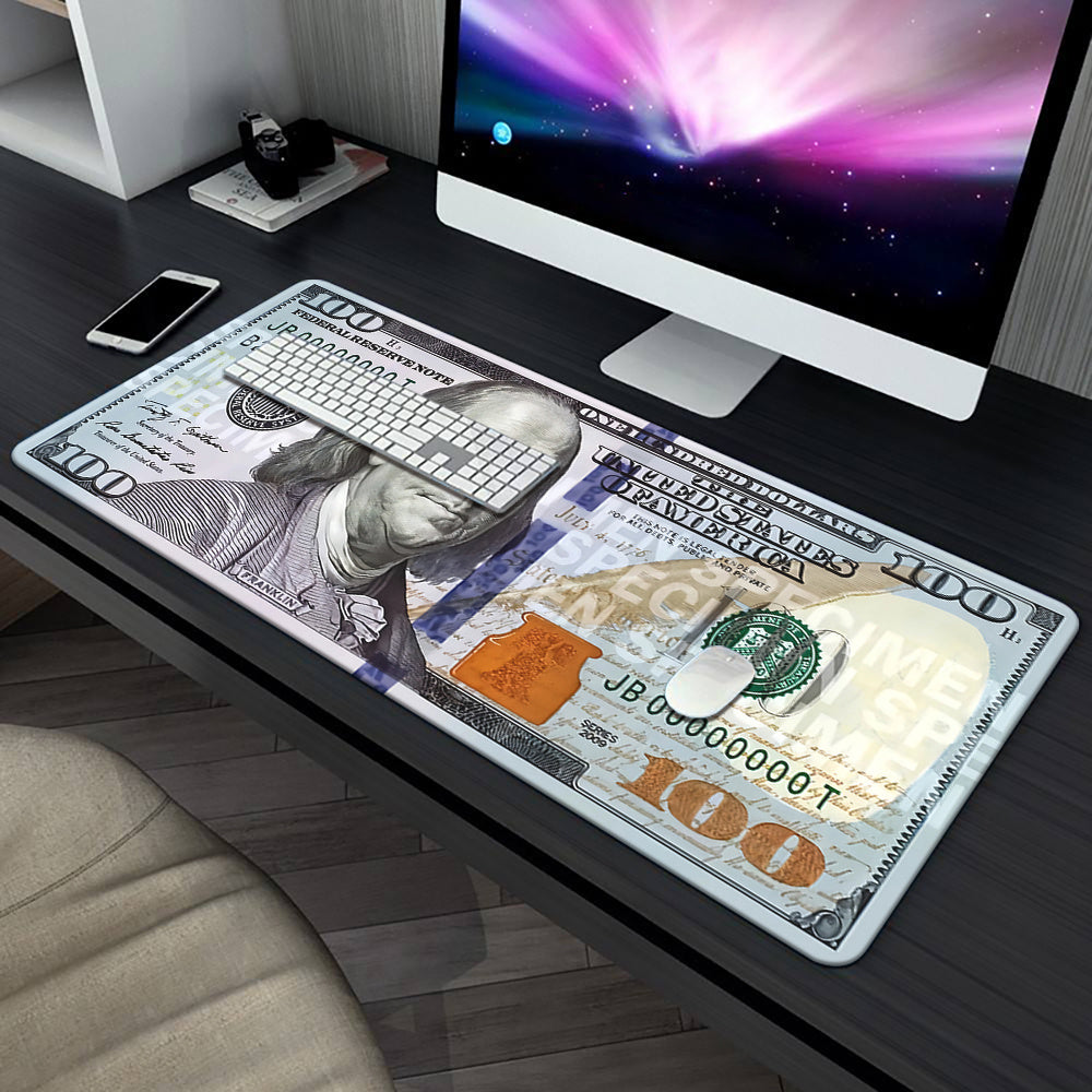 [1pc XXL Dollar Mouse Pad] XXL Dollar Pattern HD Printed Desk Mat - 1pc Multi-Functional Gaming & Office Mouse Pad with Benjamin Franklin Design | Non-Slip Rubber Base & Smooth Fabric Surface | Multiple Sizes (600-900mm) for PC Gamers, Computer Setup | Un