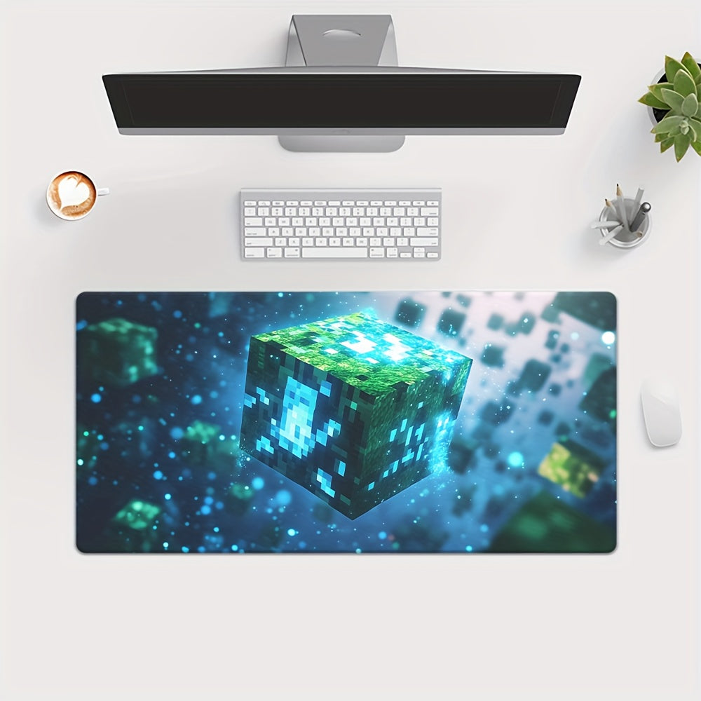 1pc XXL Gaming Desk Mat - Extra Large Mouse Pad & Keyboard Mat with Non-Slip Base, HD Printed Futuristic Blue Cube Design, Durable Polyester Surface for PC, Office, Gaming Setup - Ideal Gamer Gift for Tech Enthusiasts, Workspace Accessory, Modern Aestheti