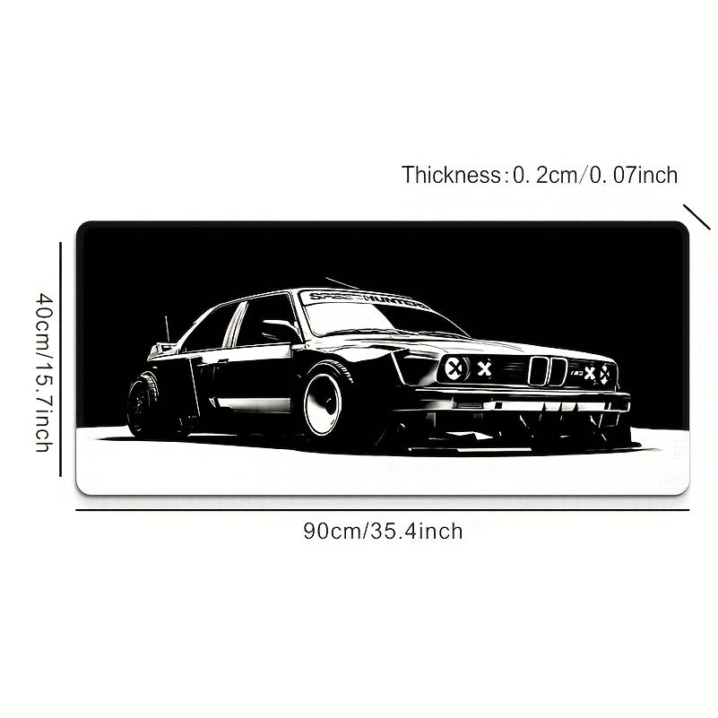 [Gaming Mouse Pad] Large Black & White Car Design Gaming Mouse Pad with Non-Slip Rubber Base, Precision Stitched Edges - Waterproof Desk Mat for Office and Gaming Use, Large Mouse Pads for Desk
