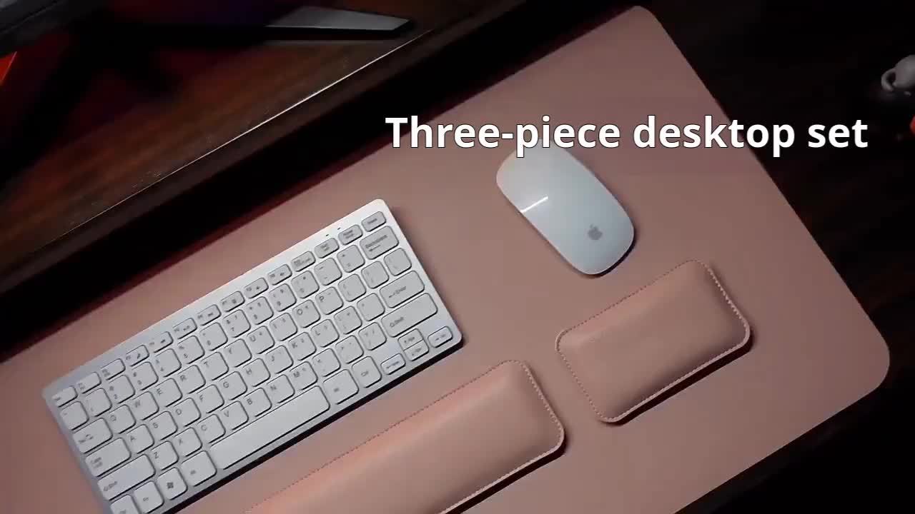 [Non-Slip Desk Mat Set] Three-Piece Large Computer Desk Mat Set, Non-Slip Mouse Pad + Keyboard Pad + Wrist Rest, Office Computer Desk Anti-Slip Protective Mat Double-Sided Faux Leather Mouse and Wrist Support Pad for Laptops, Mechanical Keyboards, Wrist S