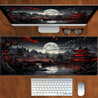 BHJLAXR Extended Gaming Mouse Pad - Japanese Riverside Full Moon Desk Mat, Non-Slip Rubber Base, Durable Natural Rubber XXL Mousepad, Large Keyboard and Laptop Mat for Office Decor, Black Red Design