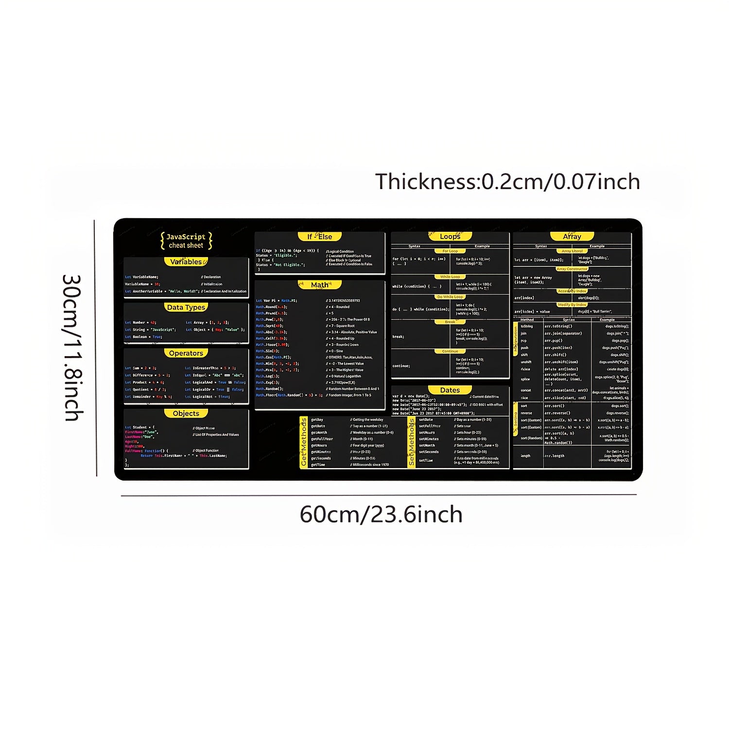 Large Non-Slip Gaming Mouse Pad & Desk Mat with JavaScript Cheat Sheet - Quick Reference Guide for Developers, Office, Home - Smooth Surface, Anti-Slip Rubber Base - Ideal for Coders, Programmers, Computer Setup - Workspace Organizer, Office Workspace, Fu