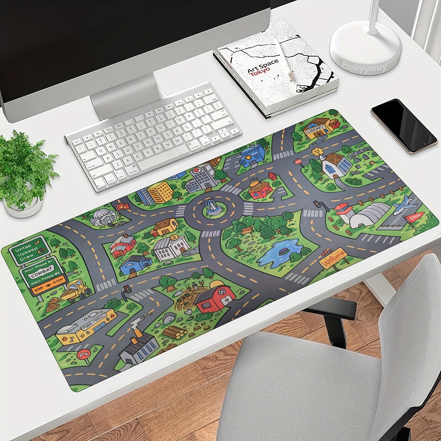1pc Cartoon City Street Large Mouse Pad - Ultra-Smooth Desk Mat with Stitched Edges, Non-Slip Waterproof Rubber Base, Vibrant Urban Map Design for Office and Home Workspace Setup, Mouse Pads for Desk