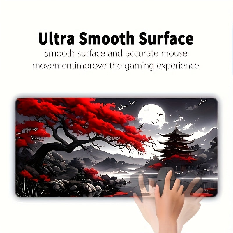[Japanese Landscape Mouse Pad] 1pc Extra Large Traditional Japanese Landscape Mouse Pad - 23.6 x 13.7 Inches, Durable Rubber Base, Non-Slip, HD Printed with Vintage Edo Office & Gaming Design, Ideal Gift for Gamers and Office Use