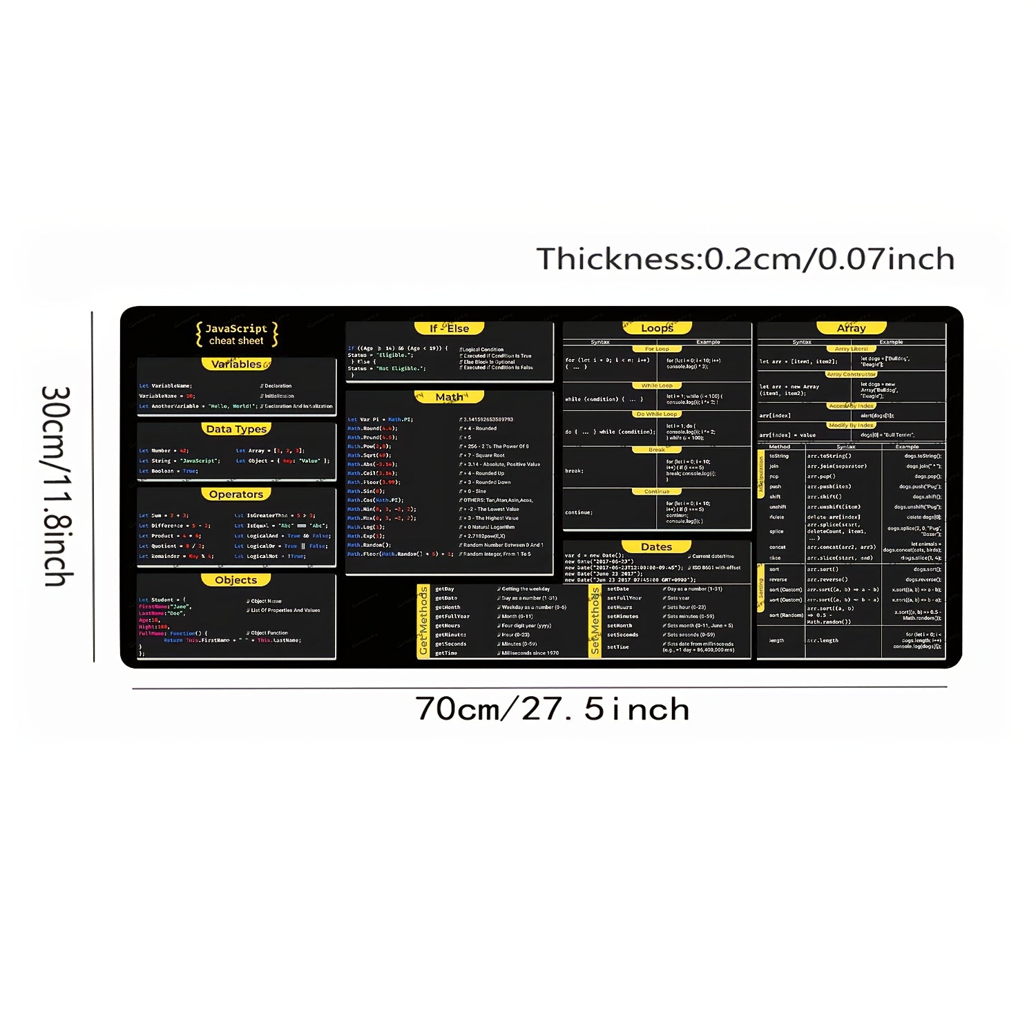 Large Non-Slip Gaming Mouse Pad & Desk Mat with JavaScript Cheat Sheet - Quick Reference Guide for Developers, Office, Home - Smooth Surface, Anti-Slip Rubber Base - Ideal for Coders, Programmers, Computer Setup - Workspace Organizer, Office Workspace, Fu