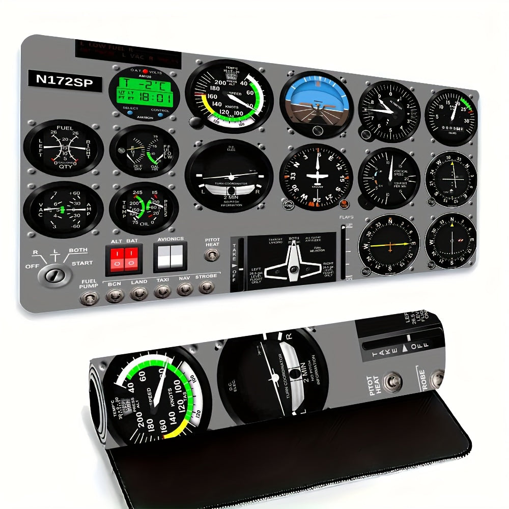1pc Aviation-Themed Desk Mat with Non-Slip Surface - Realistic Flight Simulator Cockpit Gauge Mockup (Speedometer, Altitude, Fuel) - Non-Slip Base, Compatible with PC, Gaming Setup, Office Decor - Durable Desk Mat for Pilots, Gamers, Aviation Enthusiasts