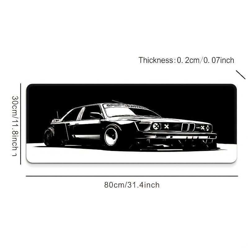 [Gaming Mouse Pad] Large Black & White Car Design Gaming Mouse Pad with Non-Slip Rubber Base, Precision Stitched Edges - Waterproof Desk Mat for Office and Gaming Use, Large Mouse Pads for Desk 31.4*11.8inch(80*30cm）